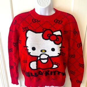Sanrio Hello Kitty Sweater Pullover XS Long Sleeve Red‎ Bows Retro 70's 80's